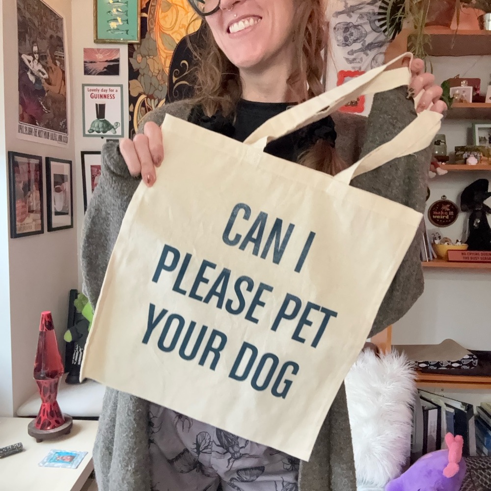 Adult-ish Apparel 'Can I Please Pet Your Dog' Cream Tote Bag *BRAND NEW* - Picture 5 of 5
